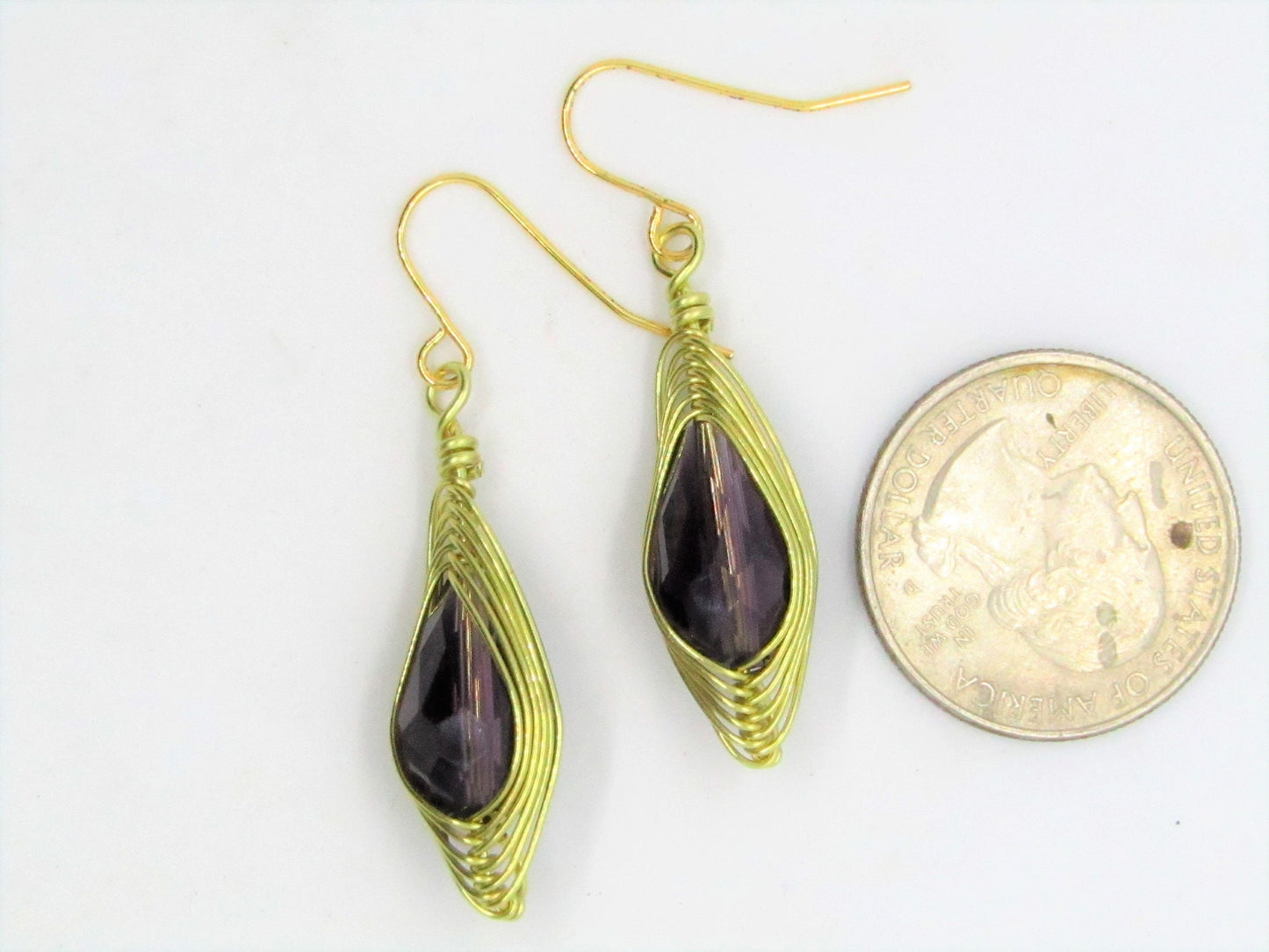 14k Gold Plated Teardrop Earrings: Amethyst Purple Dangles