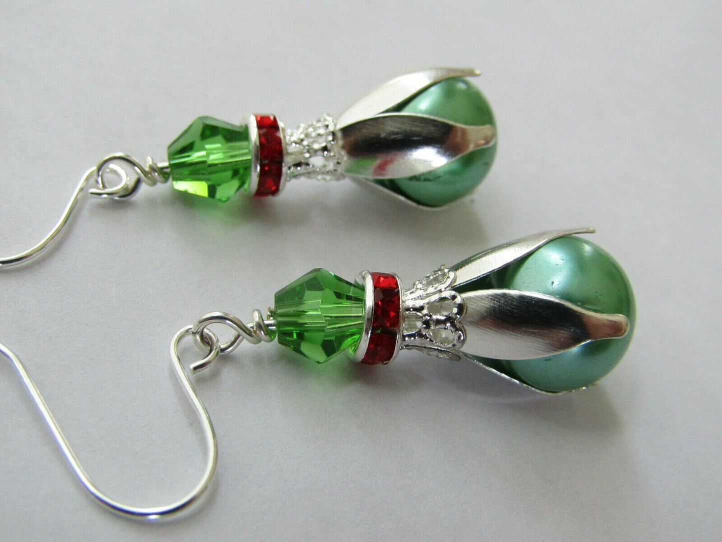 Green Pearl Dangle Earrings: Holiday Christmas Stocking Stuffer