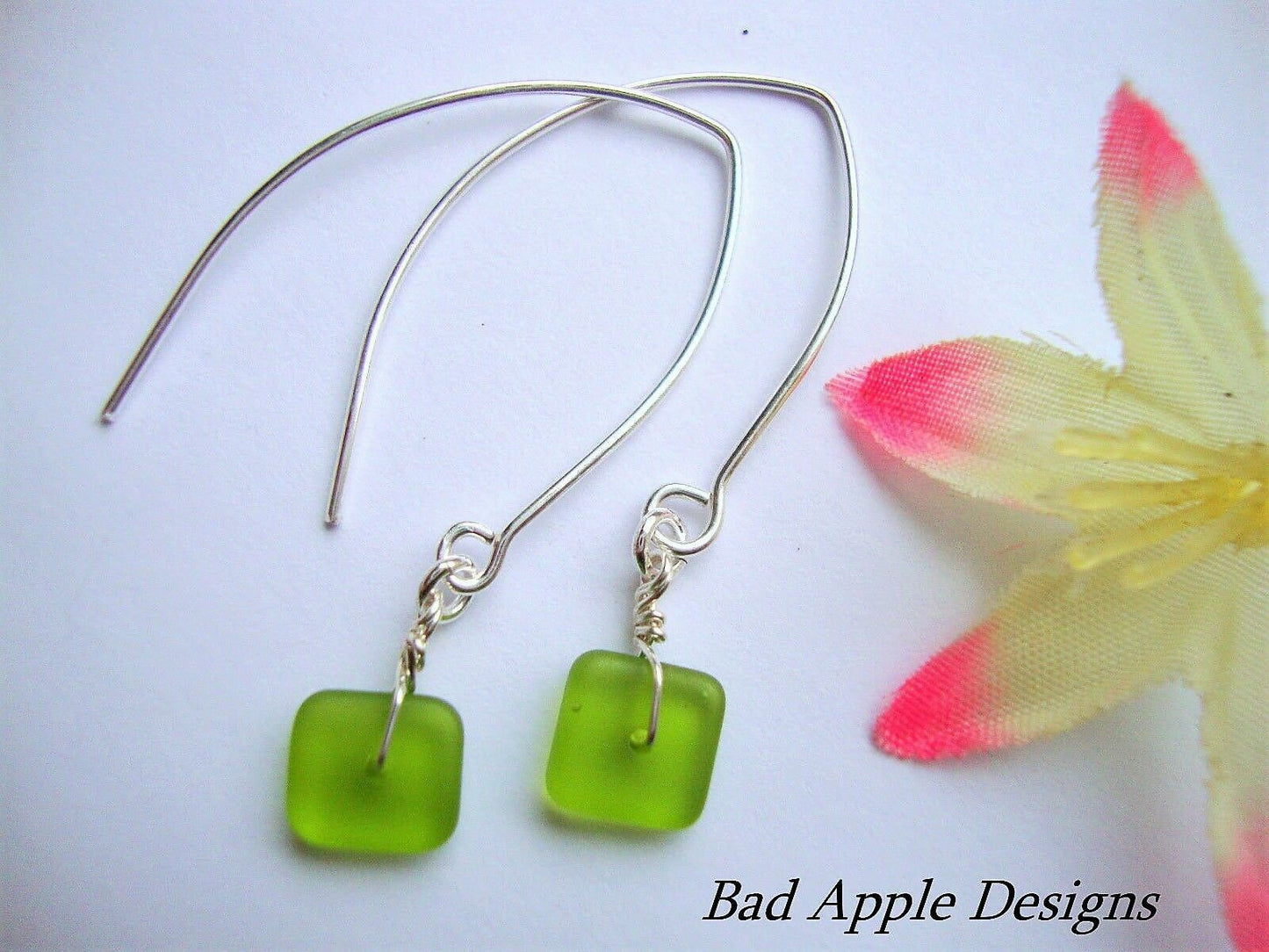 Dainty Cobalt Seaglass Earrings: Bohemian Silver Dangle Earrings