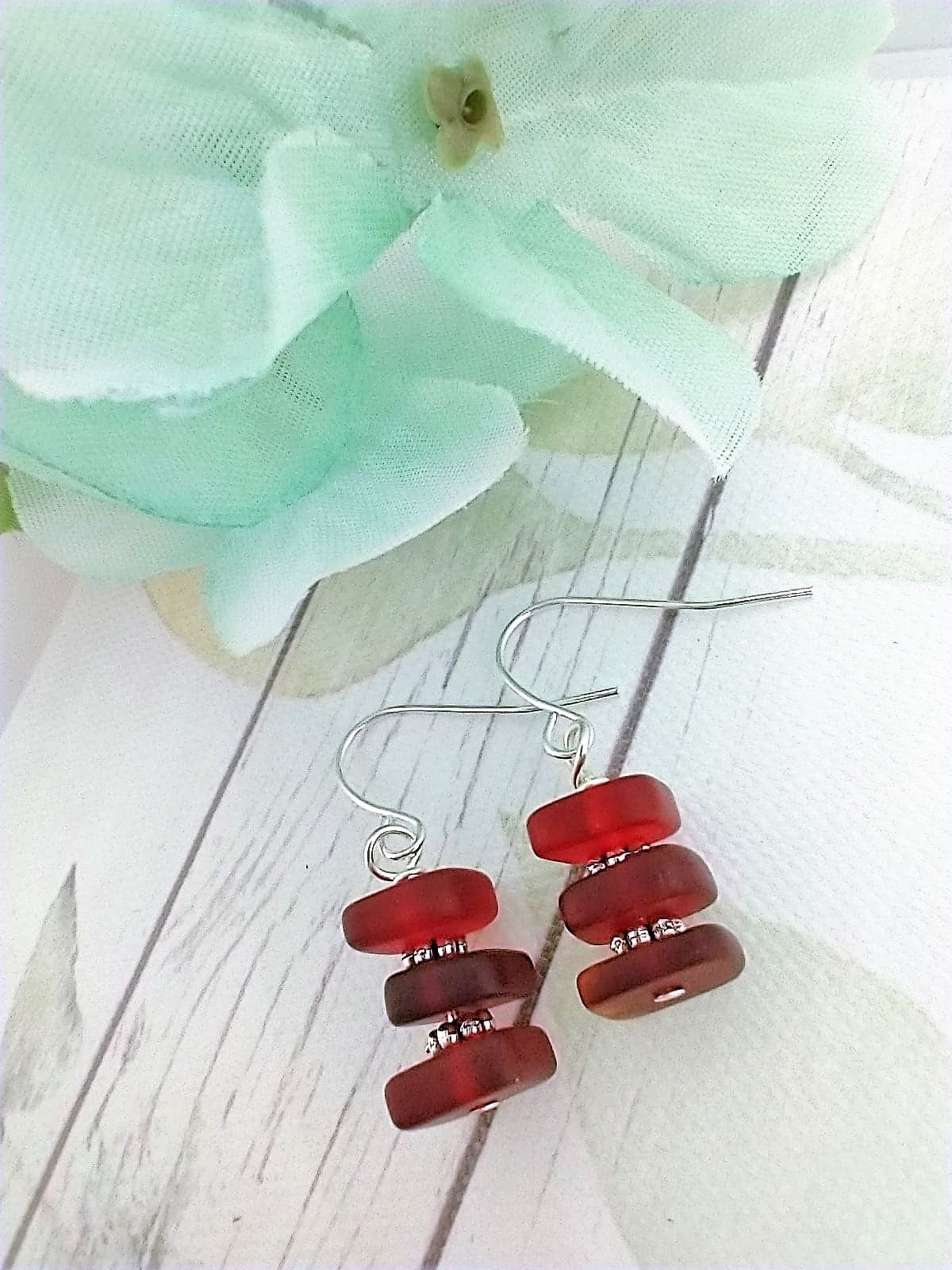 Dainty Earrings Minimalist Jewelry Seaglass Sterling Silver Gift For Her Dangle Earrings Bad Apple Designs