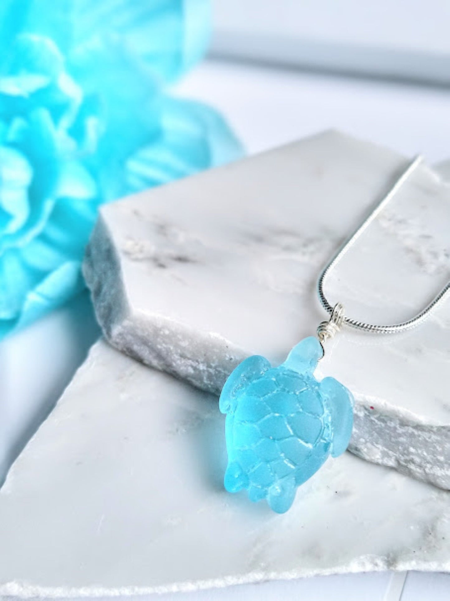 Sea Glass Turtle Necklace: Sterling Silver Beach Pendant, Choose Your Color