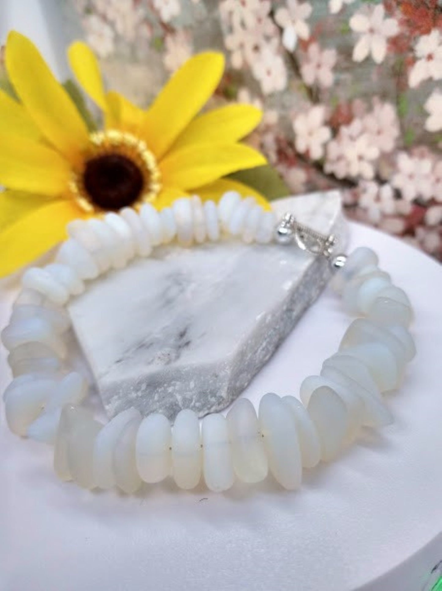 Handmade Opalite Seaglass Bracelet: Sterling Silver Toggle Clasp
