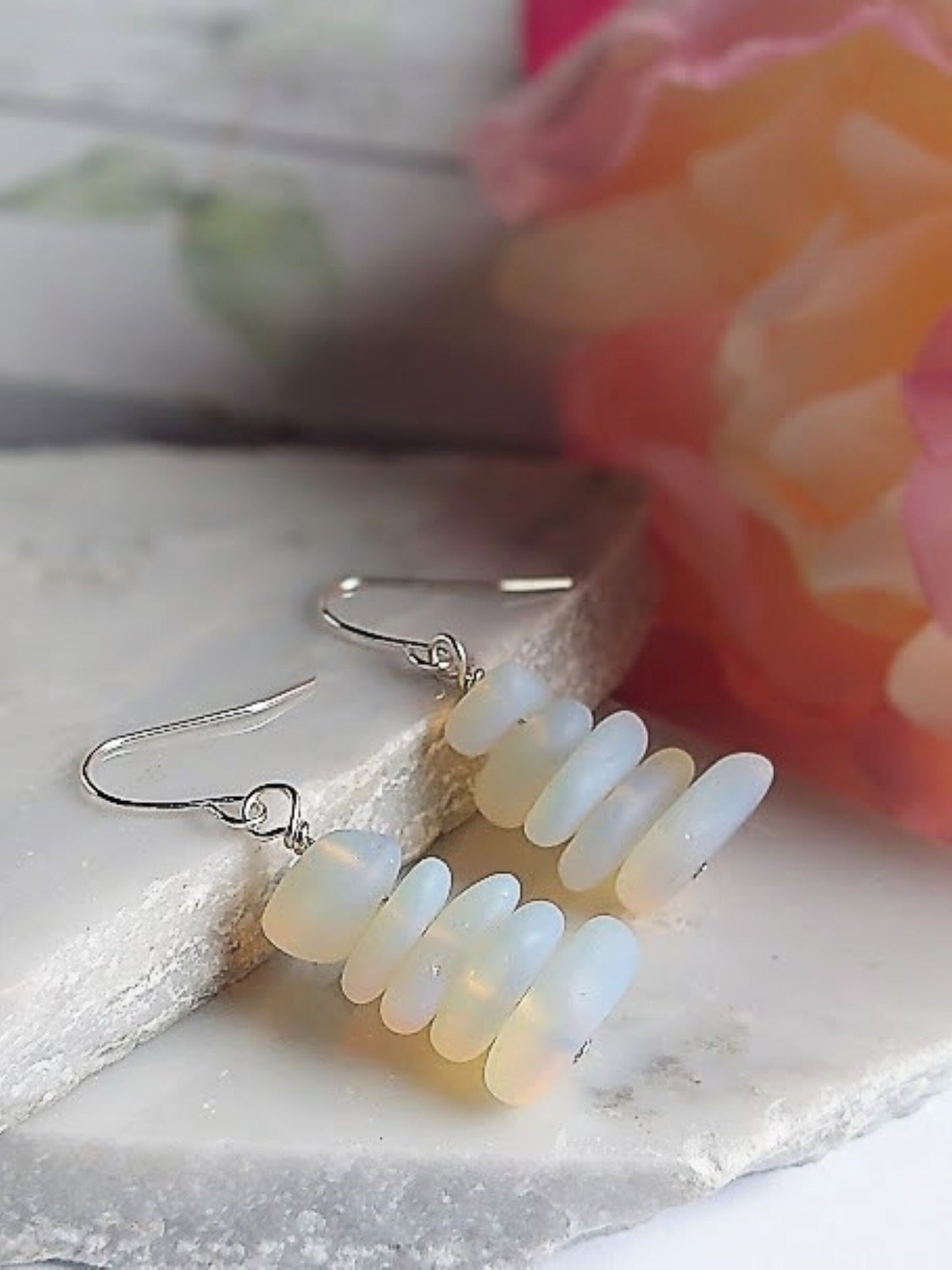 Opal Moonstone Sea Glass Earrings • Sterling Silver Boho Dangle
