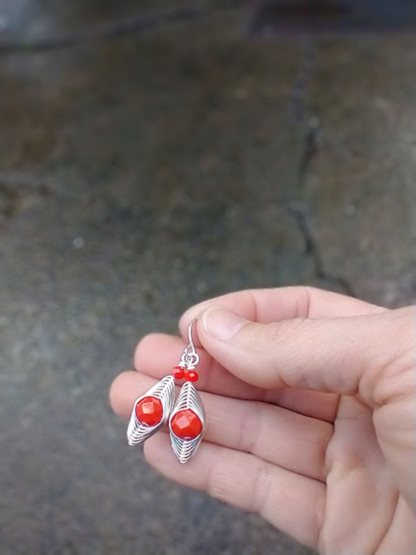 Red Glass Dangle Earrings: Wire Wrapped Gemstone Earrings