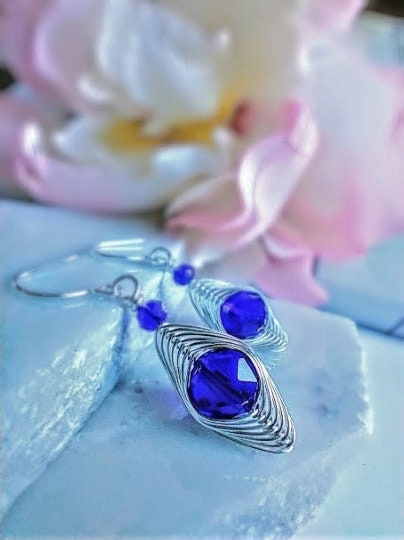 Sterling Silver Wire Wrapped Crystal Dangle Earrings