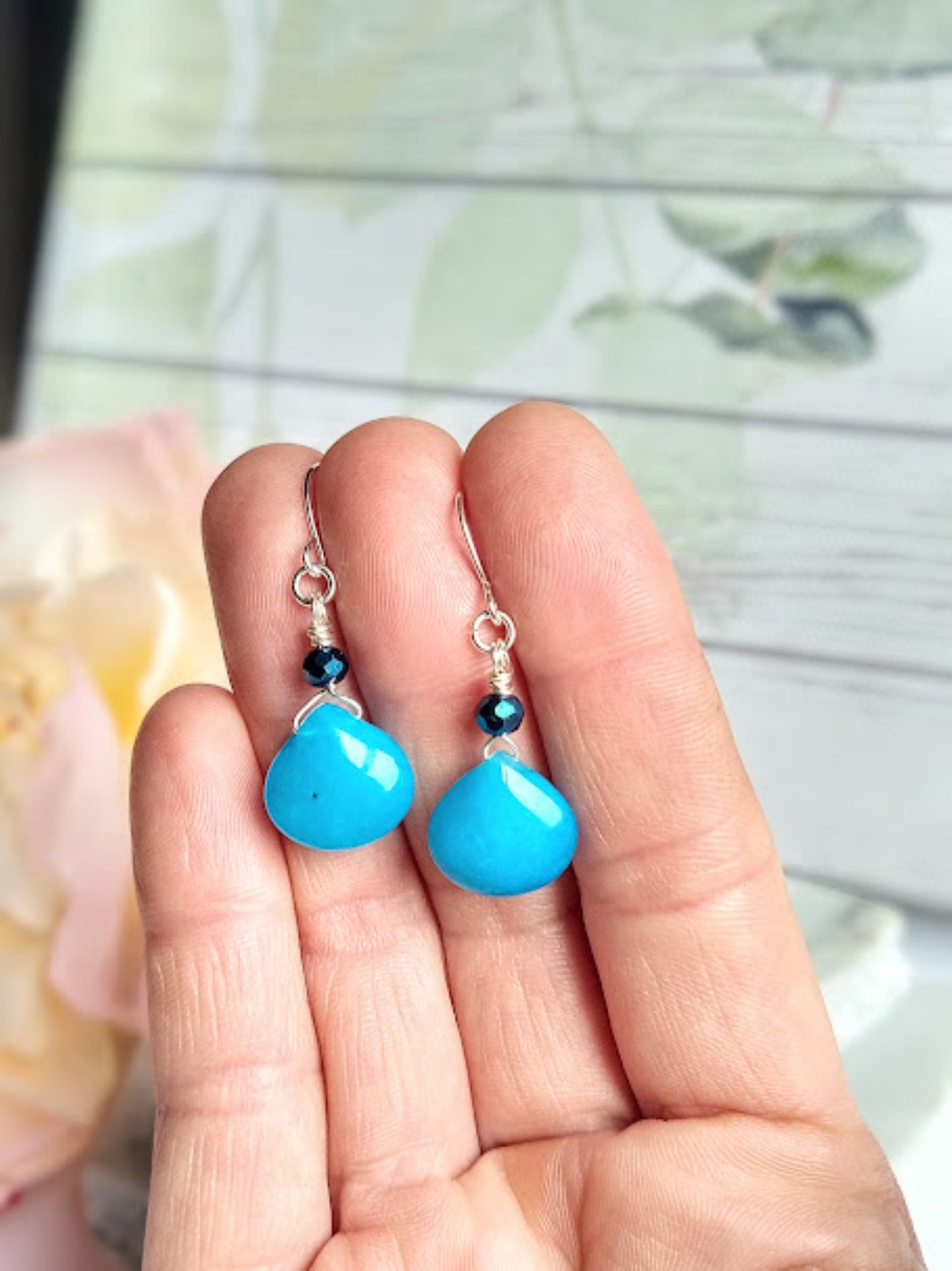 Blue Earrings Birthstone Jewelry Gemstone Teardrop Dangle Earrings Minimalist Jewelry Gift For Her Christmas Gift Handmade