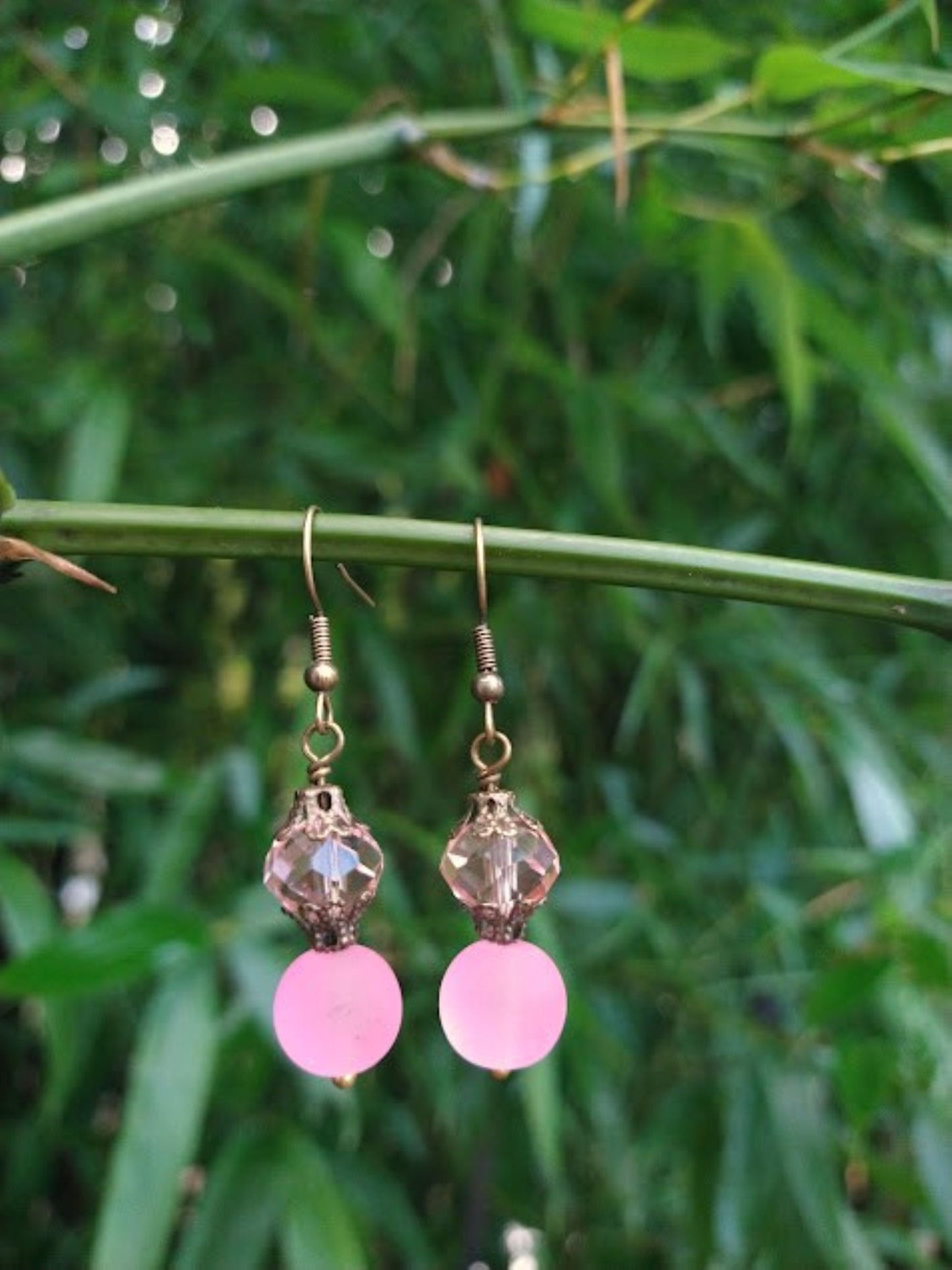 Minimalist Pink Gemstone Dangle Earrings Set with Stretch Bracelet and Chain Necklace Gift For Her