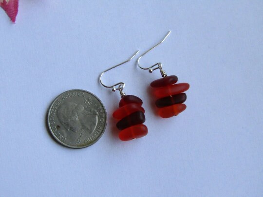 Red Sea Glass Earrings: Sterling Silver Dangle Earrings