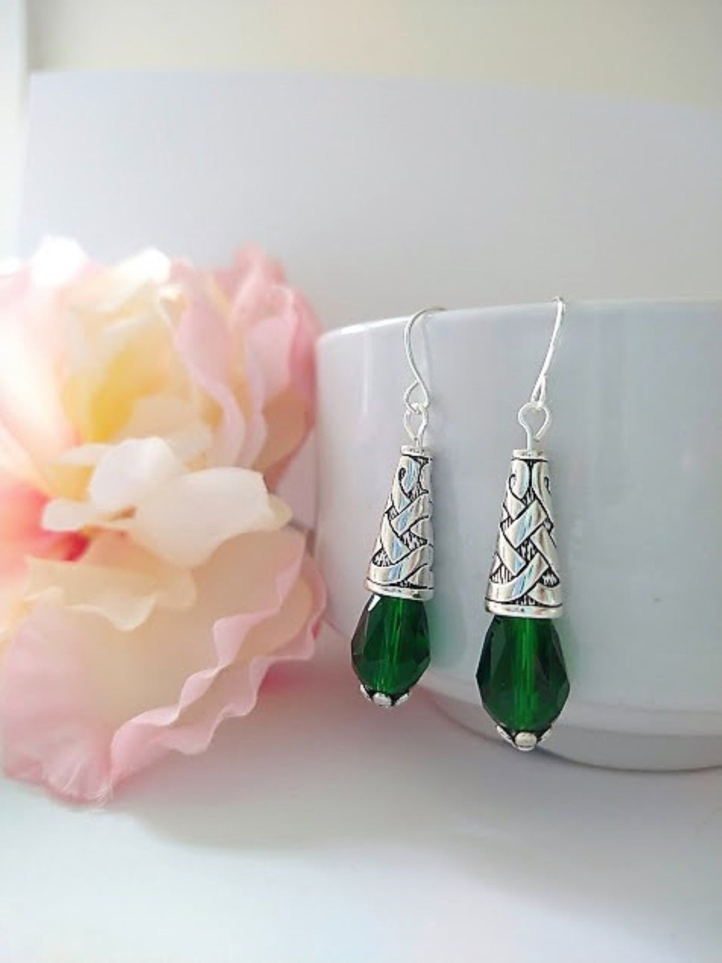 Emerald Teardrop Earrings Green Dangle Earrings, Drop Earrings, Gift For Her, Birthstone Earrings Gemstone Jewelry Boho Earrings