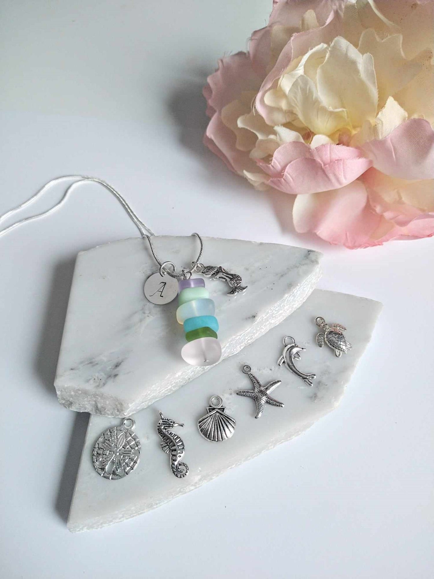 Personalized Sea Glass "Health" Pendant Necklace: Beach Jewelry Gift