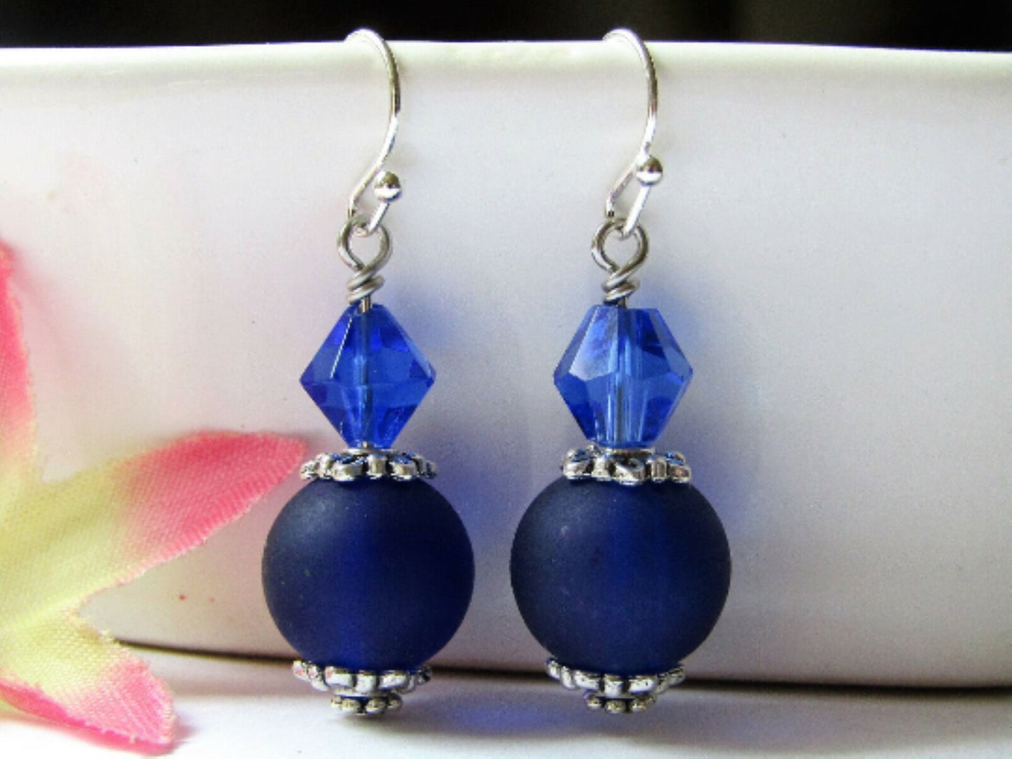 Blue Sea Glass Dangle Earrings: Hypoallergenic Silver Beach Jewelry