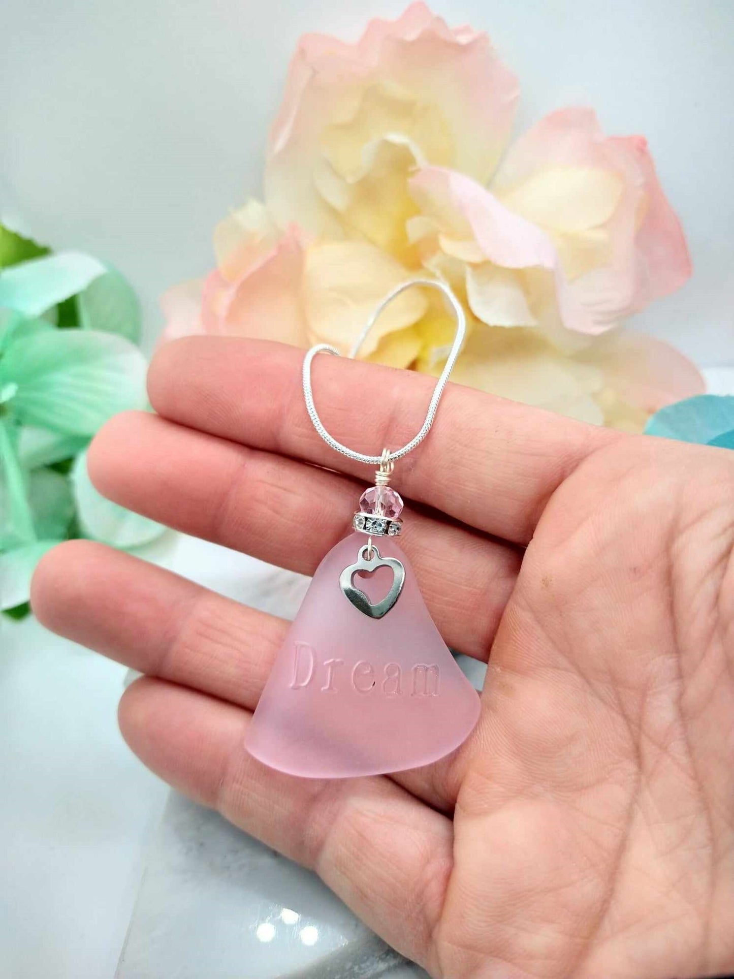 Personalized Seaglass Necklace: Dragonfly Charm, Initial Letter, Beach Jewelry