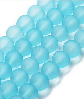 10mm Blue Frosted Glass Round Beads - 10 Piece Pack - Jewelry Making Supplies - Seaglass Beads