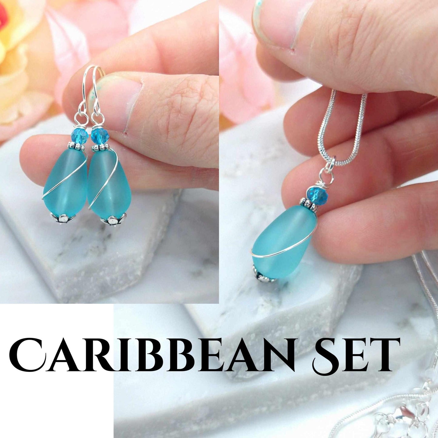 Green Sea Glass Teardrop Earrings: Sterling Silver Dangle Earrings