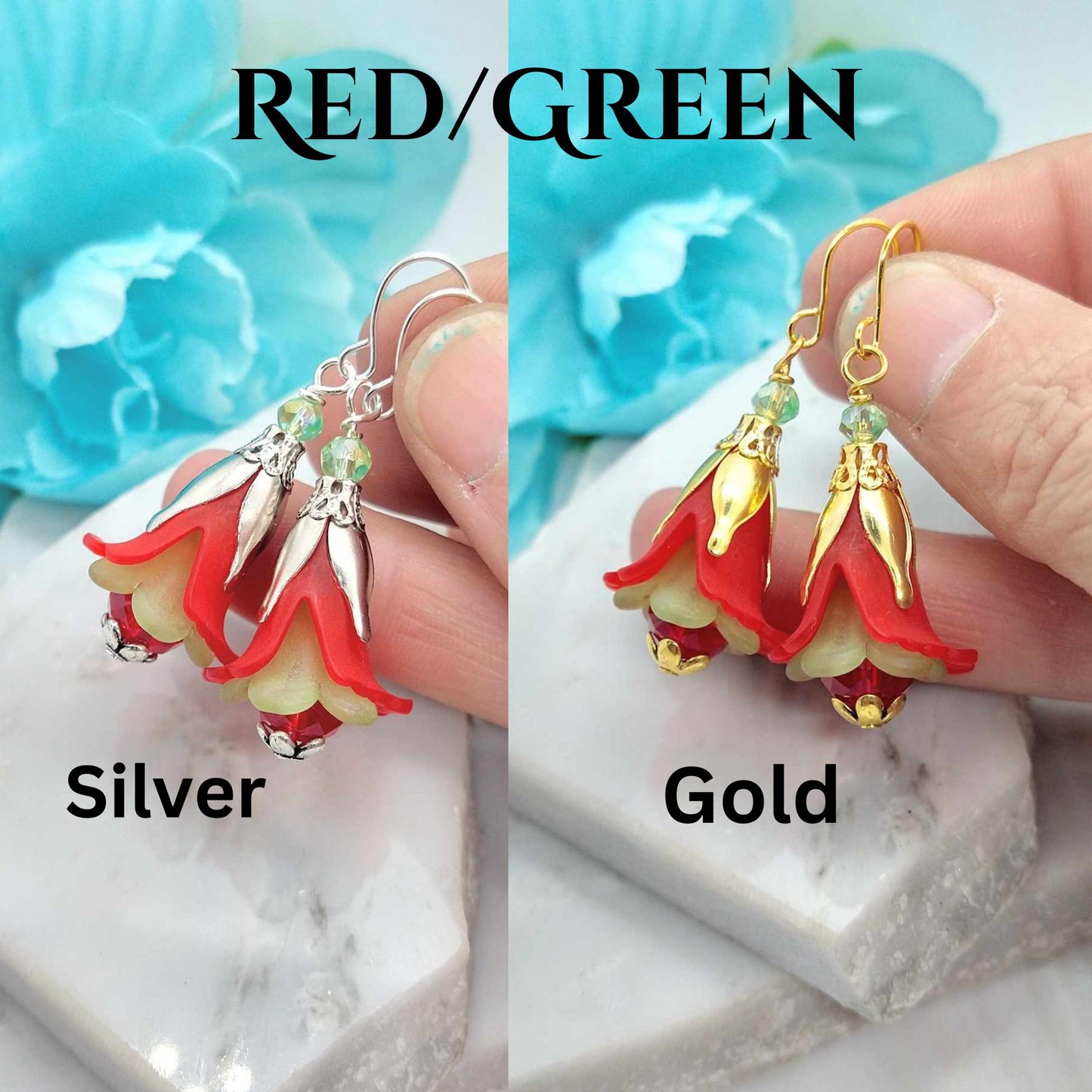 Bold Red Floral Dangle Earrings, Unique Flower Jewelry, Gift Idea For Her, Bridal Earrings, Nature Inspired Drops, Sterling Silver