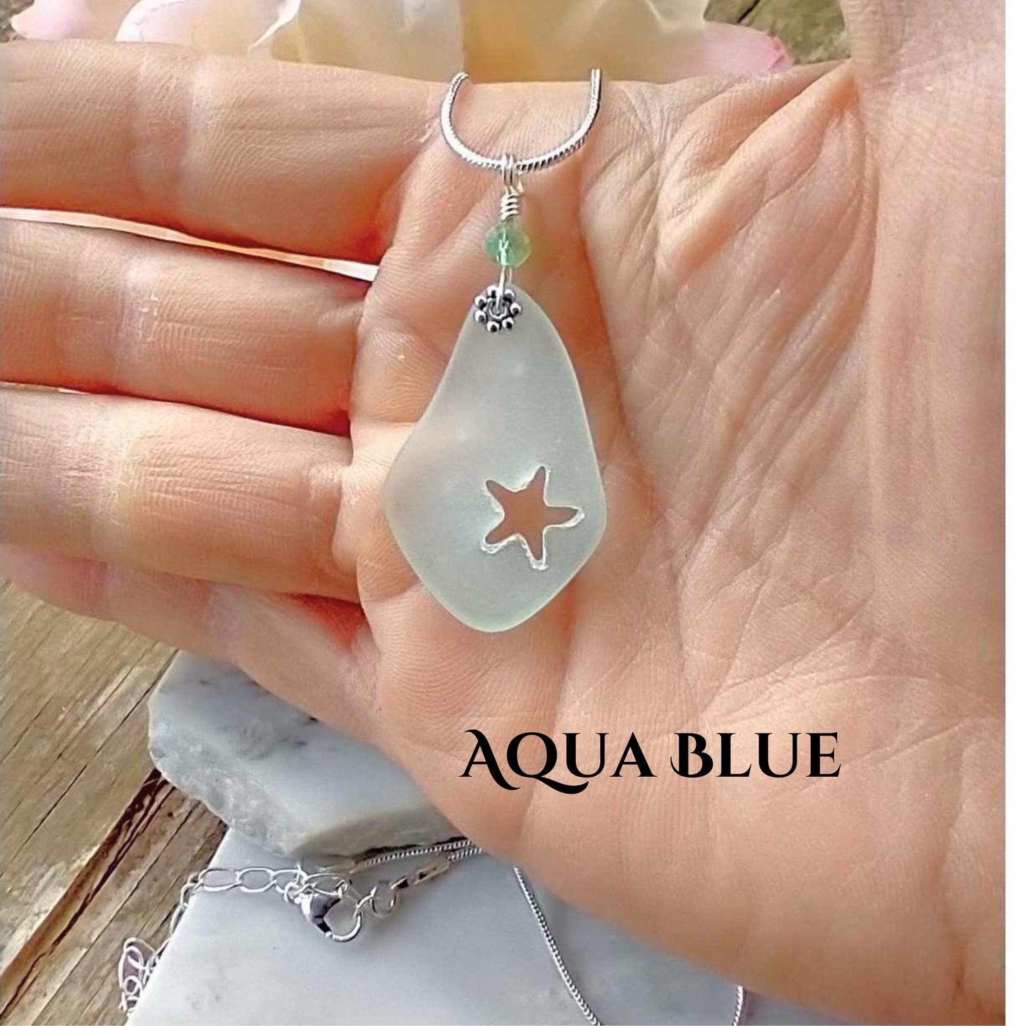 Starfish Sea Glass Necklace: Sterling Silver Beach Jewelry