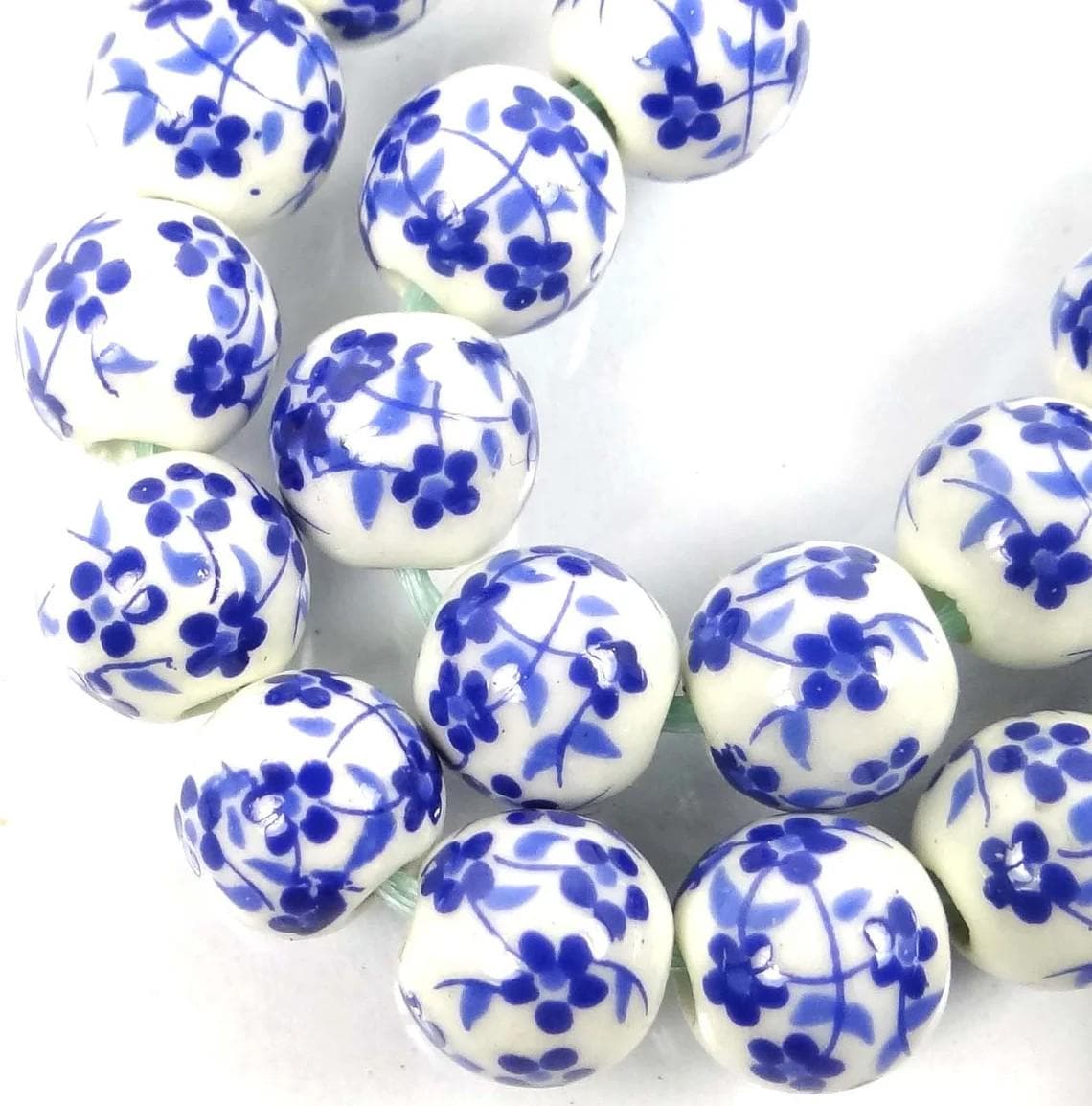 Blue Ceramic Flower Beads: 10mm Floral Jewelry Supplies (10 Piece Pack)