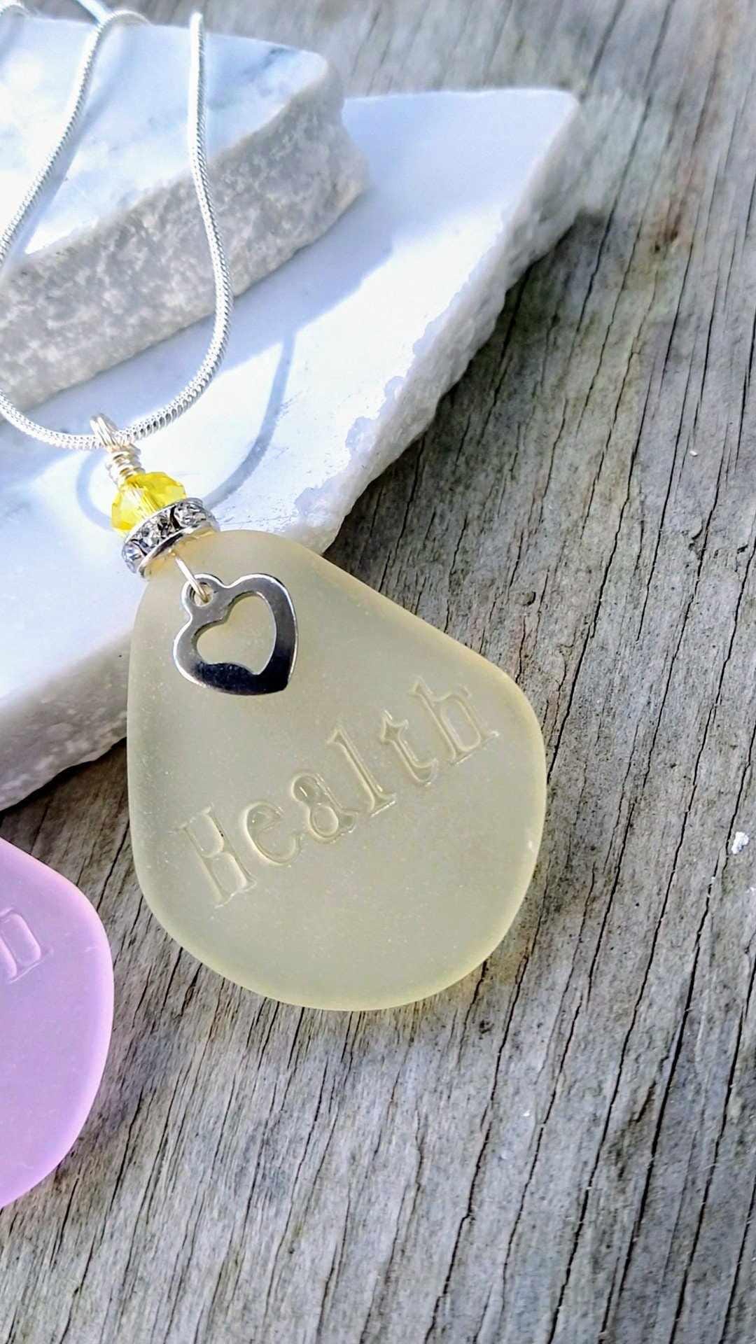 Sea Glass "Health" Necklace: Sterling Silver Inspirational Gift