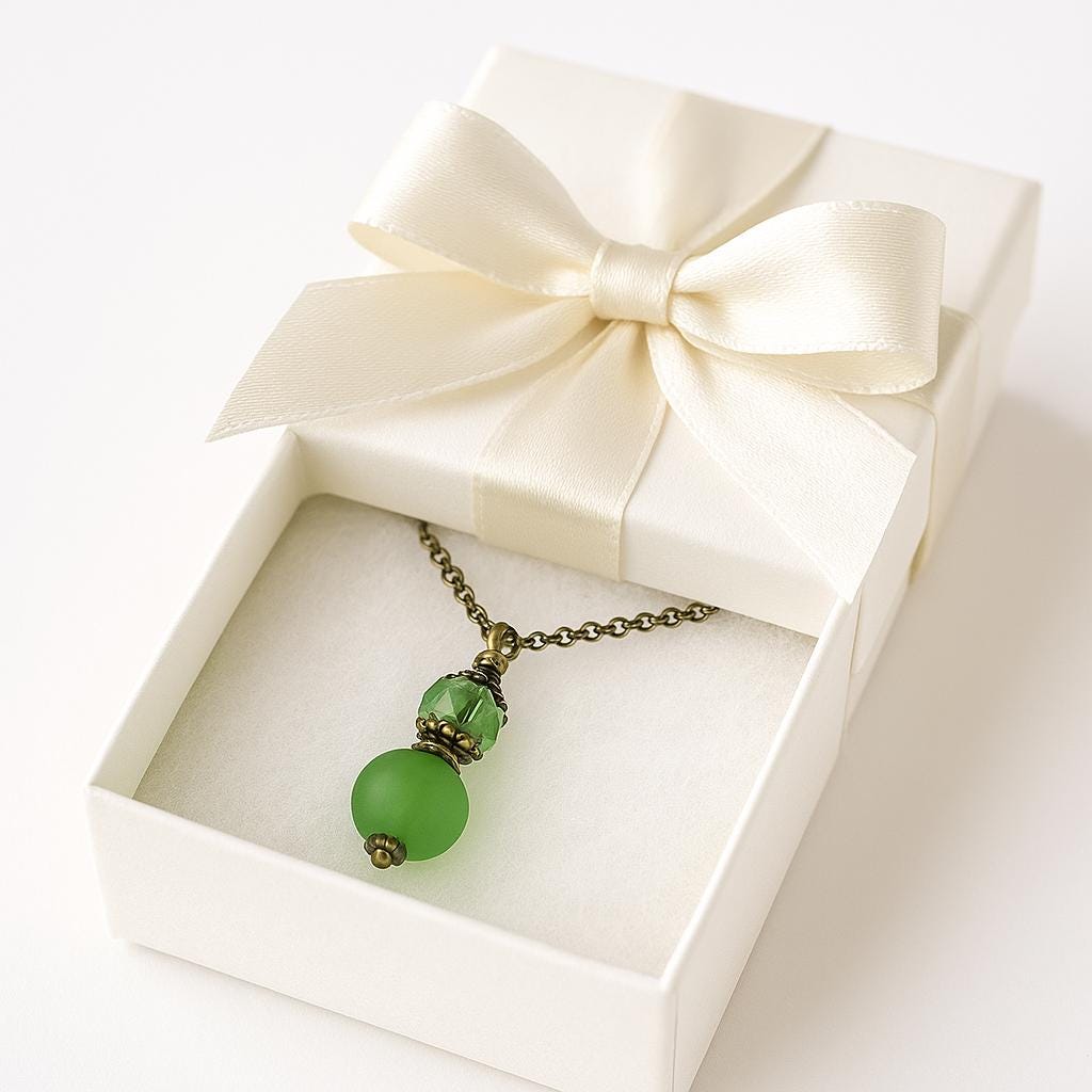 Green Sea Glass Necklace • Handmade Jewelry Gift for Her • Frosted Glass Pendant • Coastal Boho Accessories • Ready to Gift Jewelry