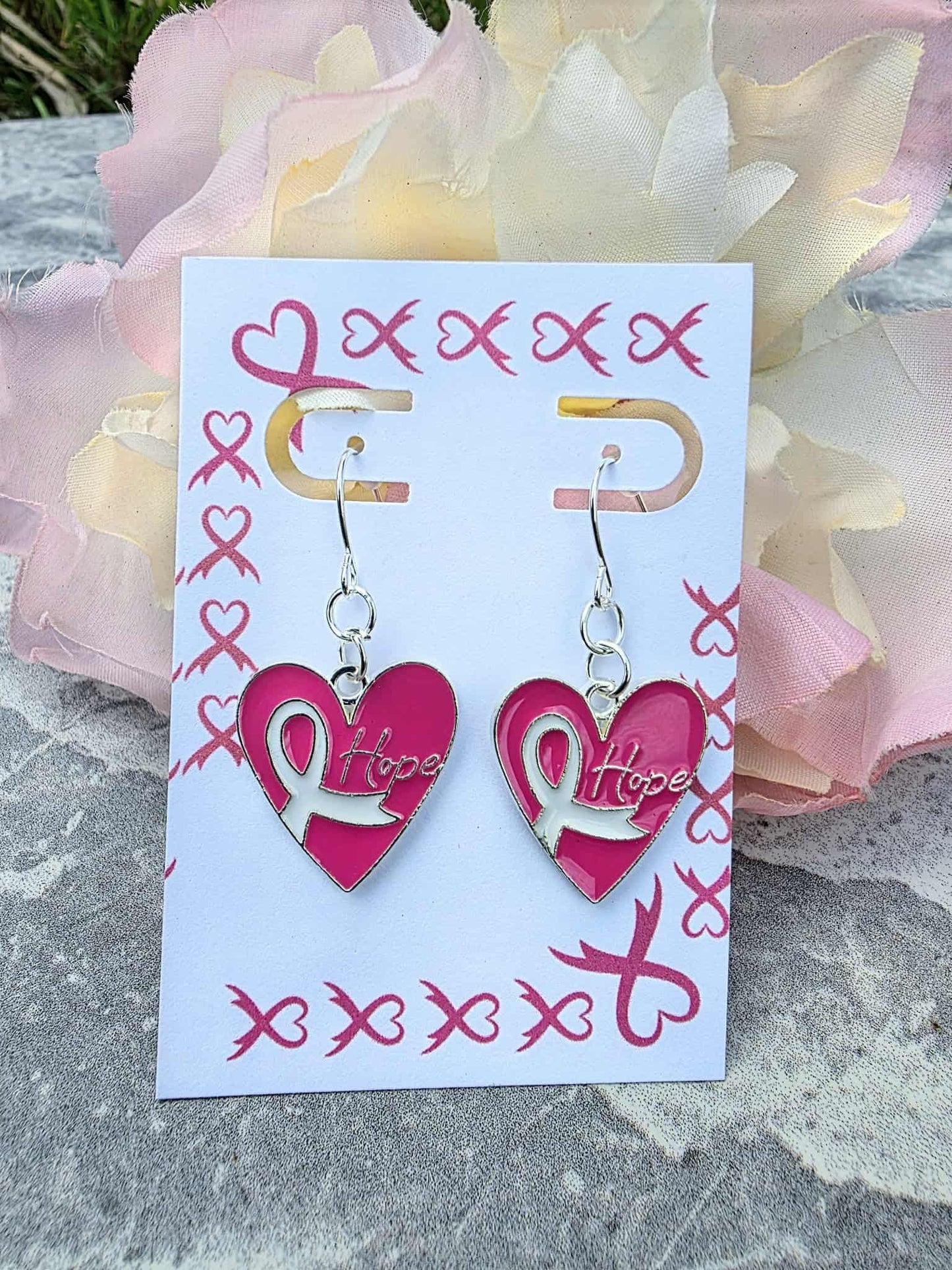 Heart Hope Pink Ribbon Earrings • Breast Cancer Awareness Jewelry • Gift Boxed Survivor Earrings • Support & Strength Jewelry