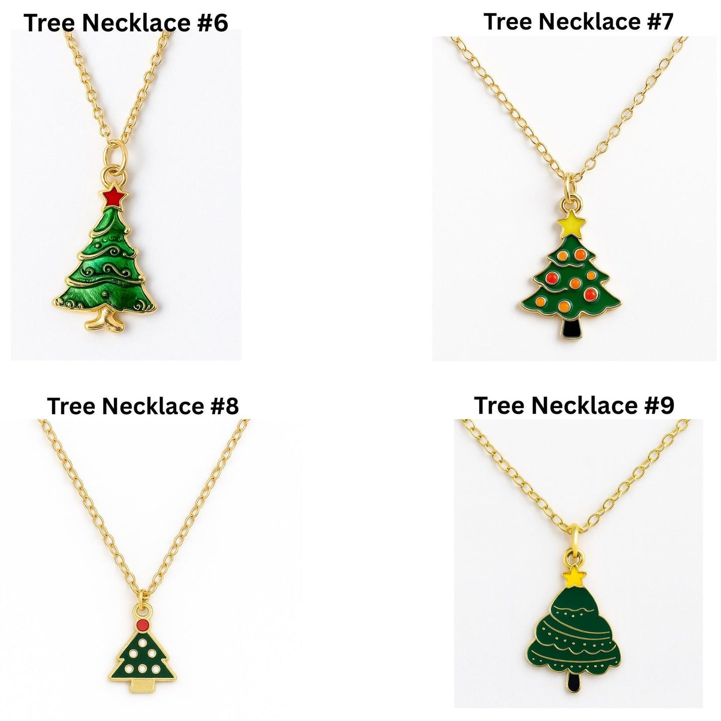 Elegant Christmas Tree Earrings & Necklace Set β Dainty Holiday Jewelry Gift for Women β Festive Green Gold Christmas Accessories
