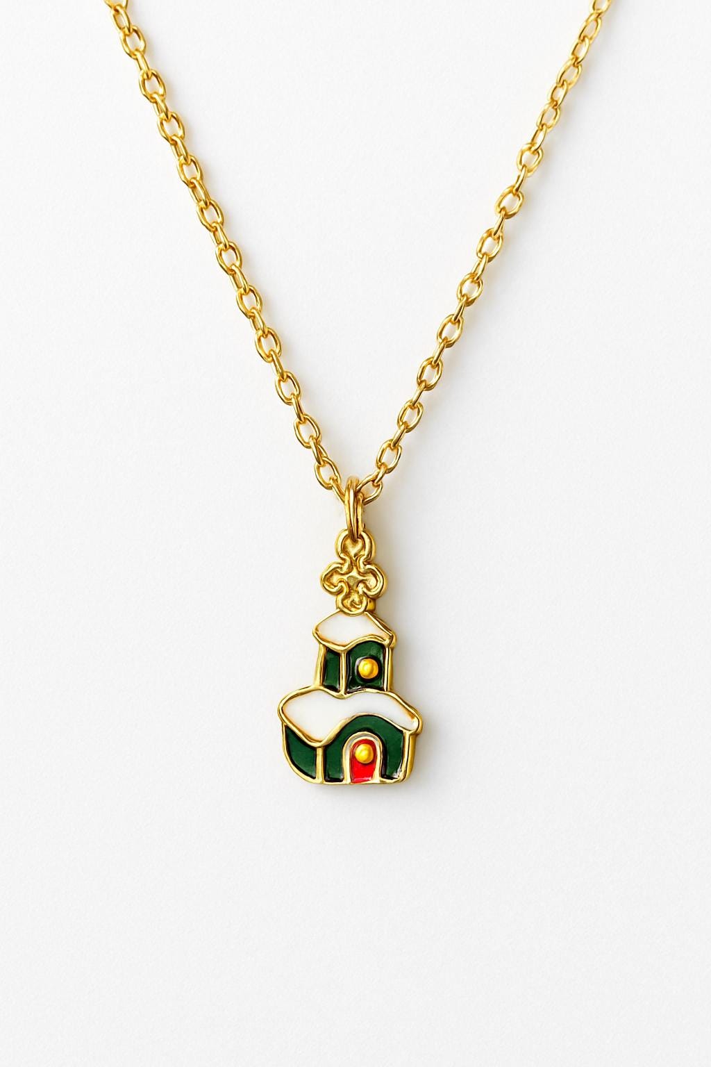 18K Gold Christmas Church Earrings – Elegant Holiday Dangle Earrings | Enamel Christmas House Jewelry Gift for Women
