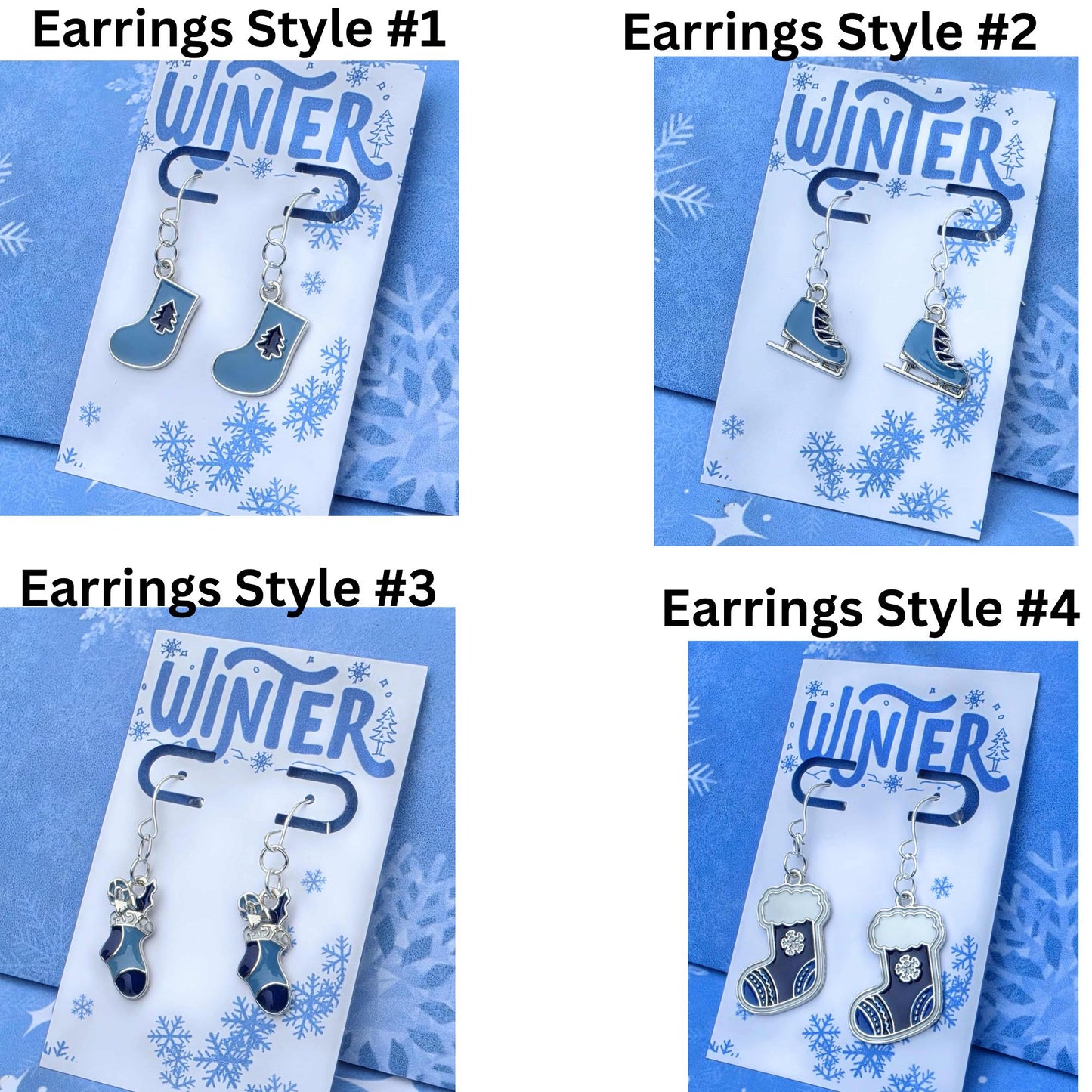 Blue Christmas Stocking Earrings & Necklace Set | Holiday Jewelry Gift for Her | Festive Winter Accessory | Bad Apple Designs