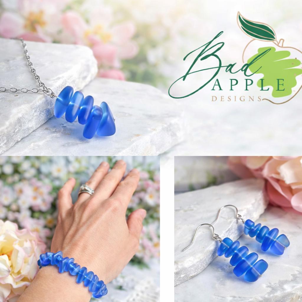 Handmade Stacked Blue Sea Glass Necklace | Coastal Jewelry