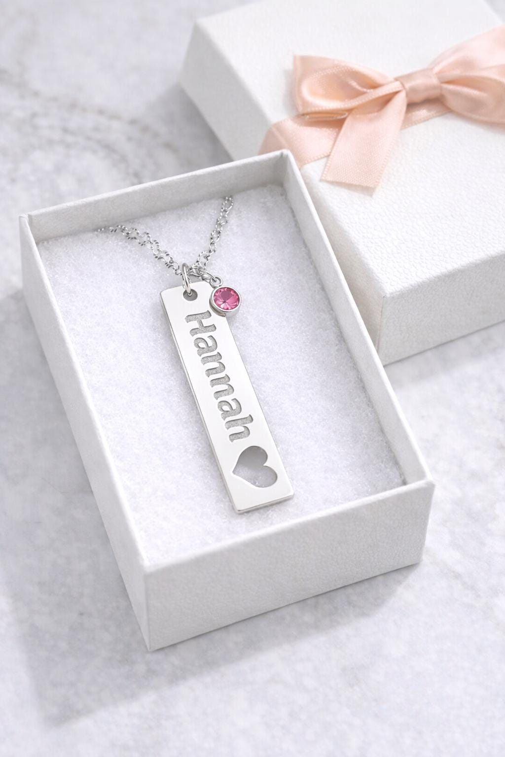 Personalized Name Bar Necklace | Stainless Steel, Birthstone Charm