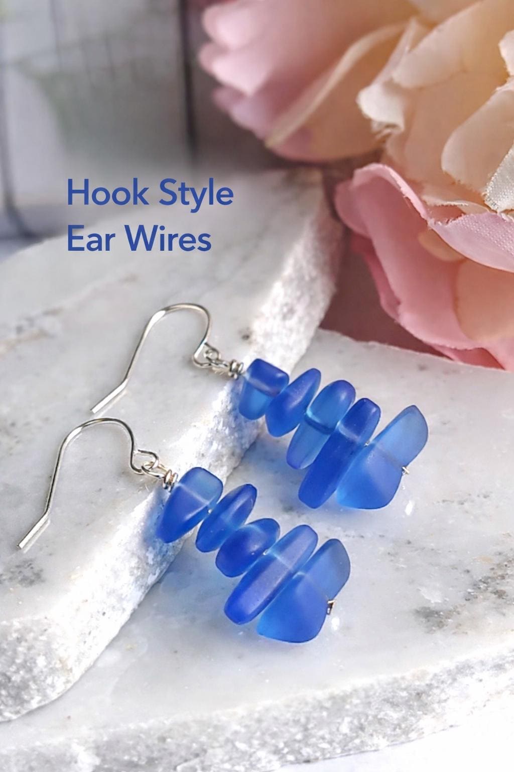 Cobalt Blue Sea Glass Dangle Earrings | Stainless Steel, Coastal Jewelry
