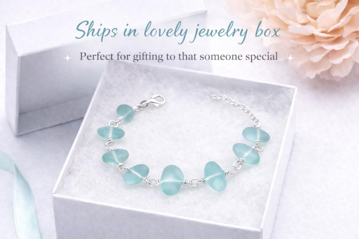 Frosted Aqua Sea Glass Bracelet • Coastal Silver Jewelry • Lightweight Everyday Bracelet • Beach Inspired Gift