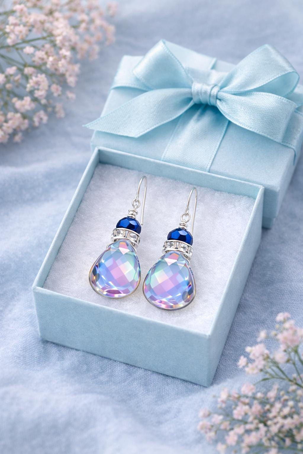Iridescent Crystal Drop Earrings, Dainty Minimalist Jewelry