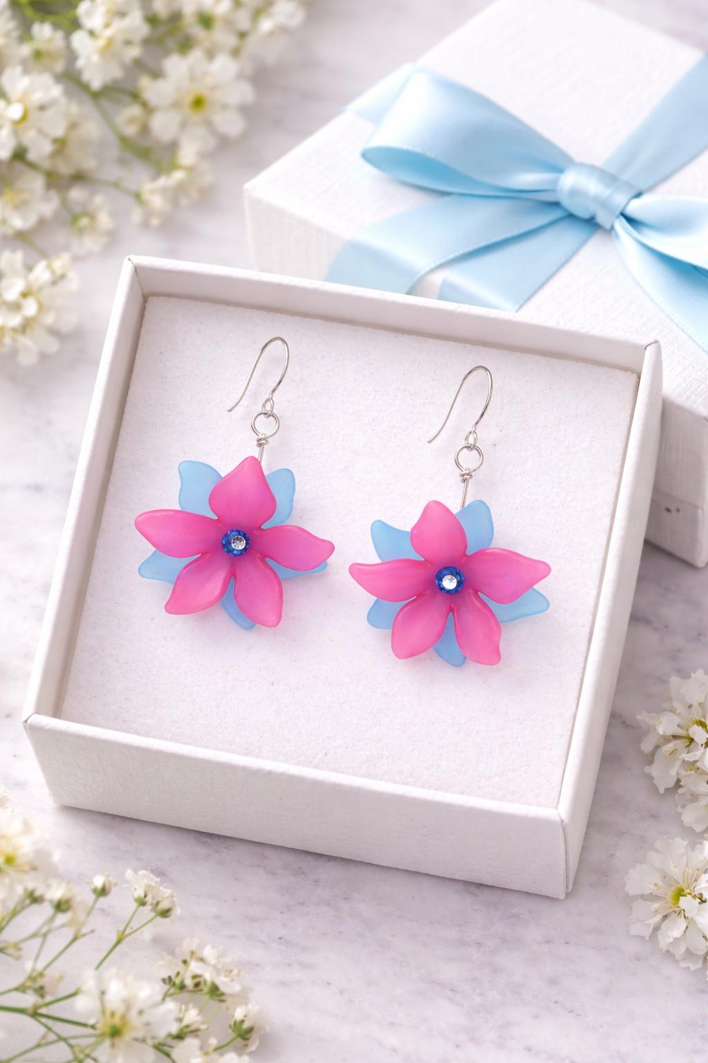 Girls Birthday Earrings β Colorful Flower Dangle Earrings for Girls, Cute Lightweight Earrings, Birthday Gift for Daughter or Granddaughter