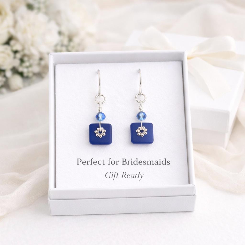 Something Blue Wedding Earrings, Bridesmaid Jewelry Blue Dangles