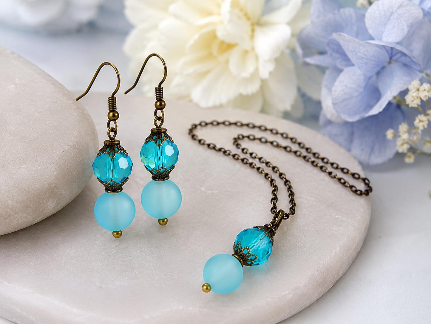 Aqua Crystal Earrings, Gift for Her, Something Blue Earrings, Bridesmaid Earrings, Antique Brass Earrings, Birthday Gift Woman
