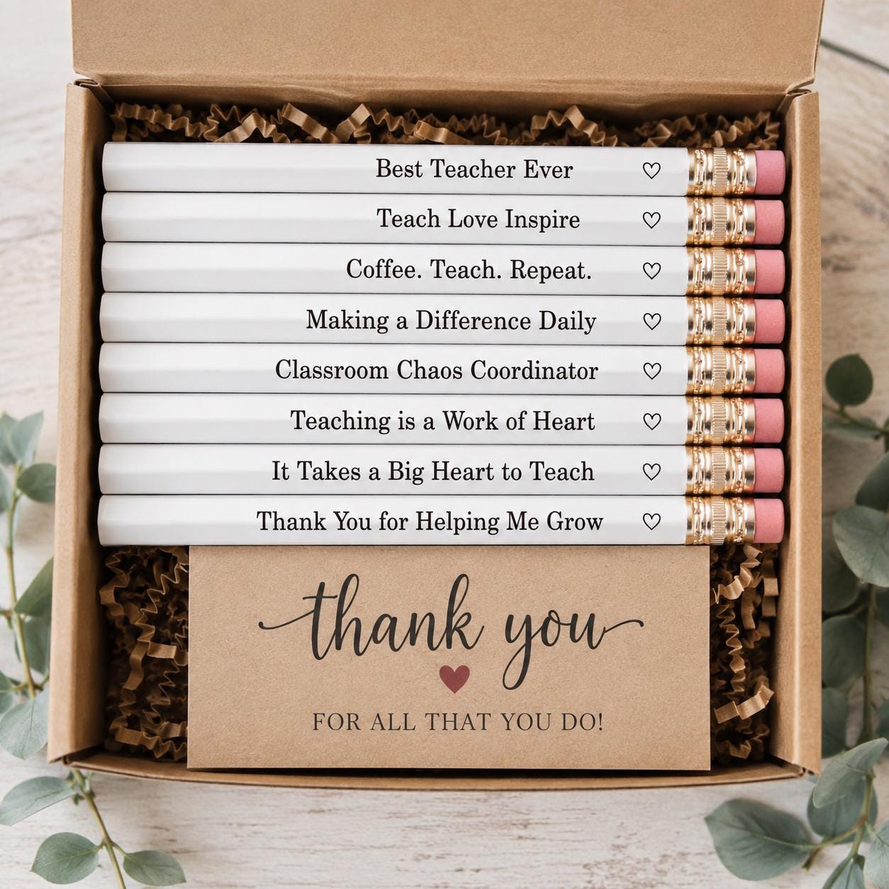 Teacher Appreciation Gift Pencils, Engraved Teacher Pencil Set, Best Teacher Ever Gift, Teacher Thank You Gift, End of Year Teacher Gift