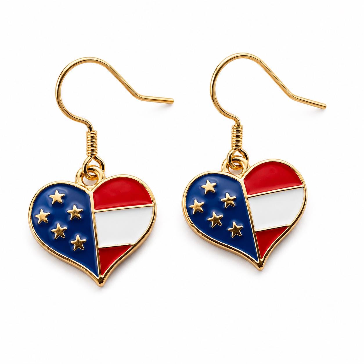 Patriotic Heart Earrings, American Flag Heart Jewelry, Red White Blue Earrings, Americana Gift for Women, USA Pride Accessories