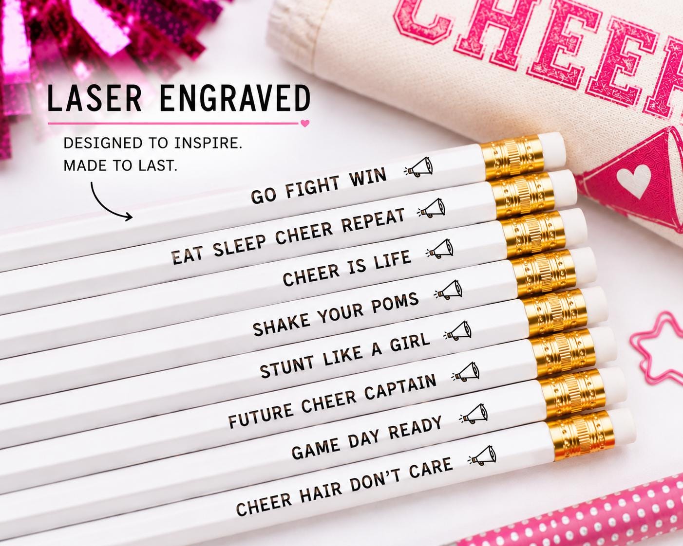 Cheer Pencil Set | Engraved Cheerleader Gift | Cheer Team Gift | Cheerleading Pencils | Coach Gift | Team Party Favor | End of Season Gift
