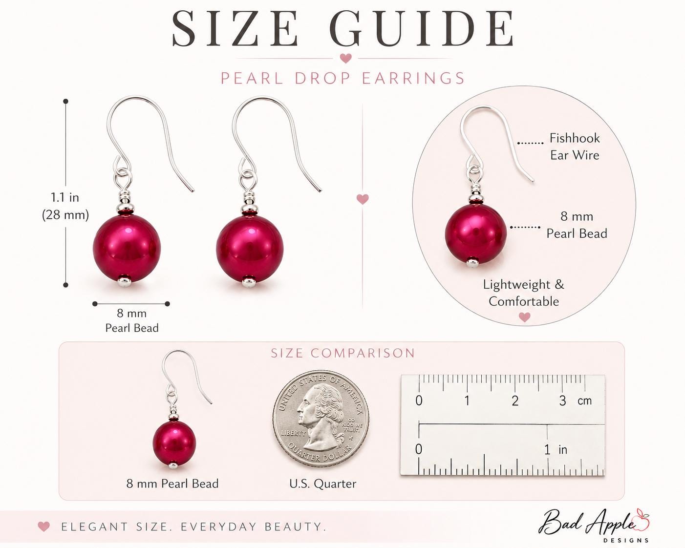 July Birthstone Jewelry Set, Ruby Red Pearl Necklace and Earrings Set, July Birthday Gift for Her, Ruby Jewelry, Minimalist Birthstone