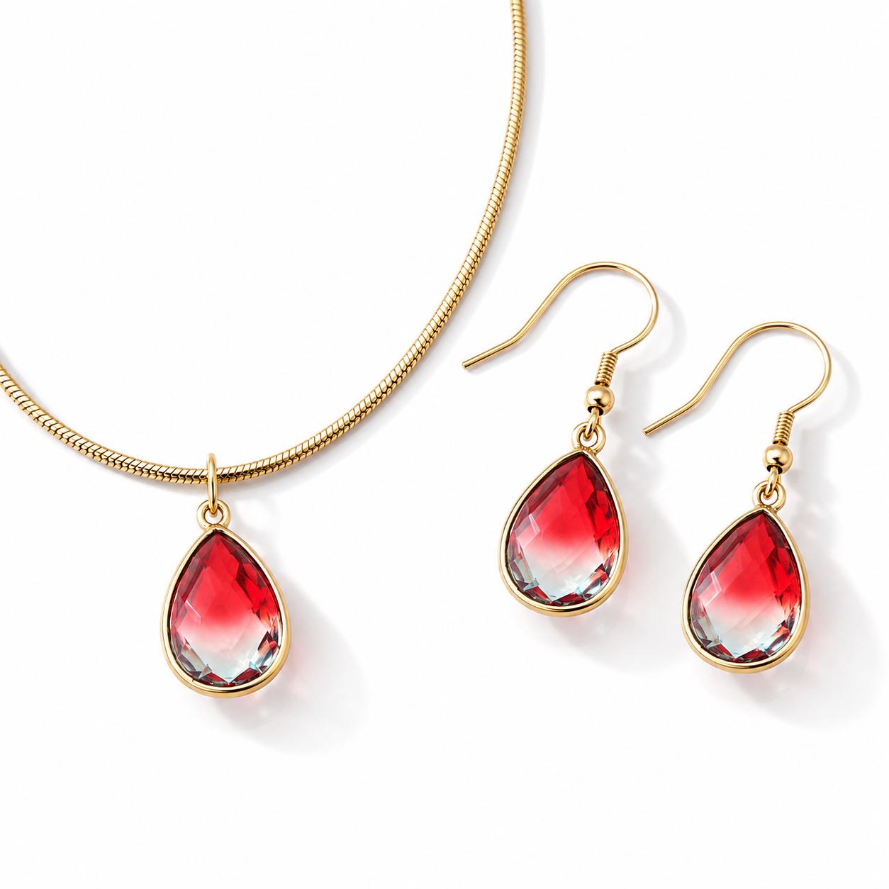 July Birthstone Jewelry Set, Ruby Red Necklace and Earrings, July Birthday Gift for Her, Red Ombre Crystal Jewelry, Ruby Birthstone Gift