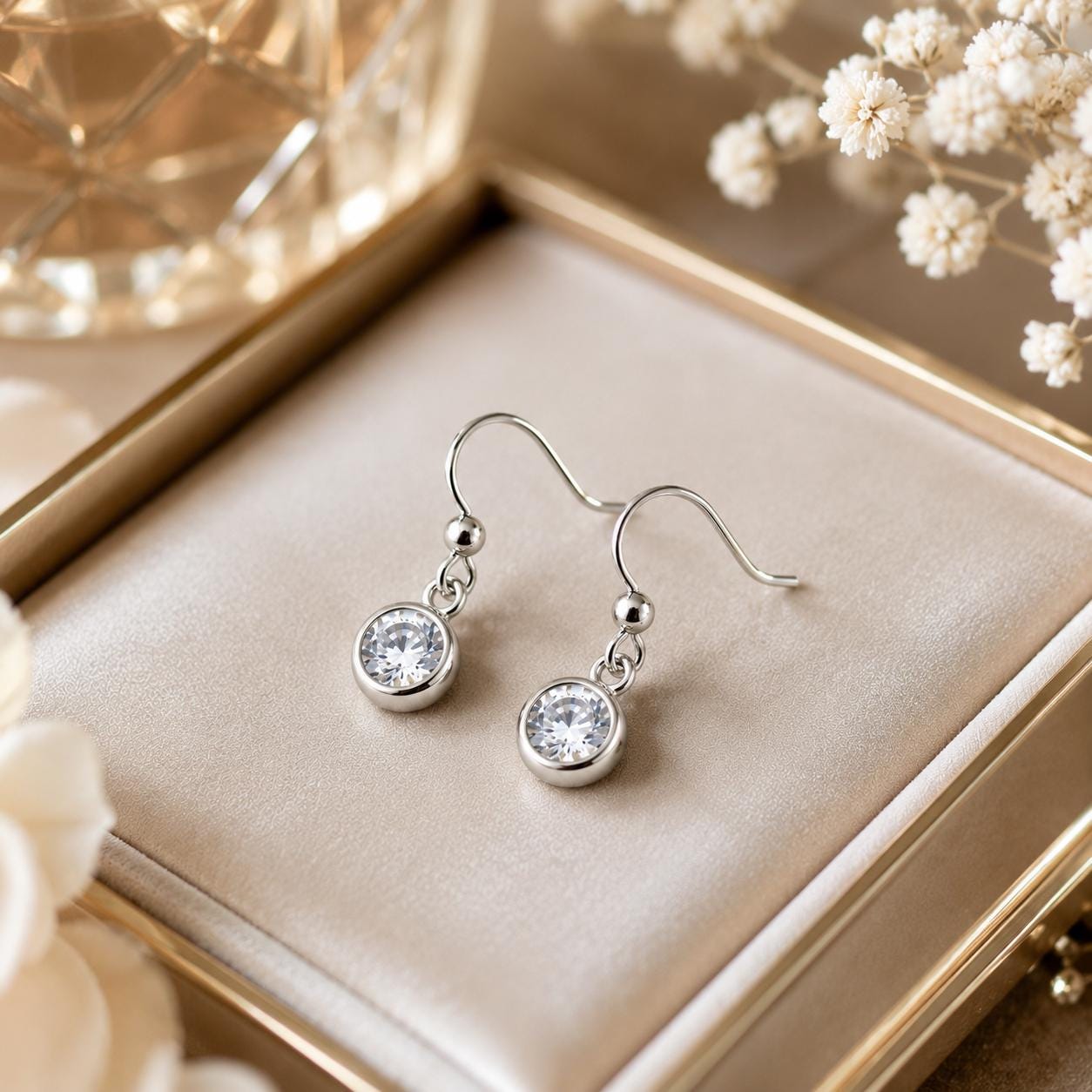Dainty Crystal Jewelry Set, Minimalist Necklace and Earrings Set, Silver Crystal Pendant Necklace, Bridesmaid Gift, Everyday Jewelry