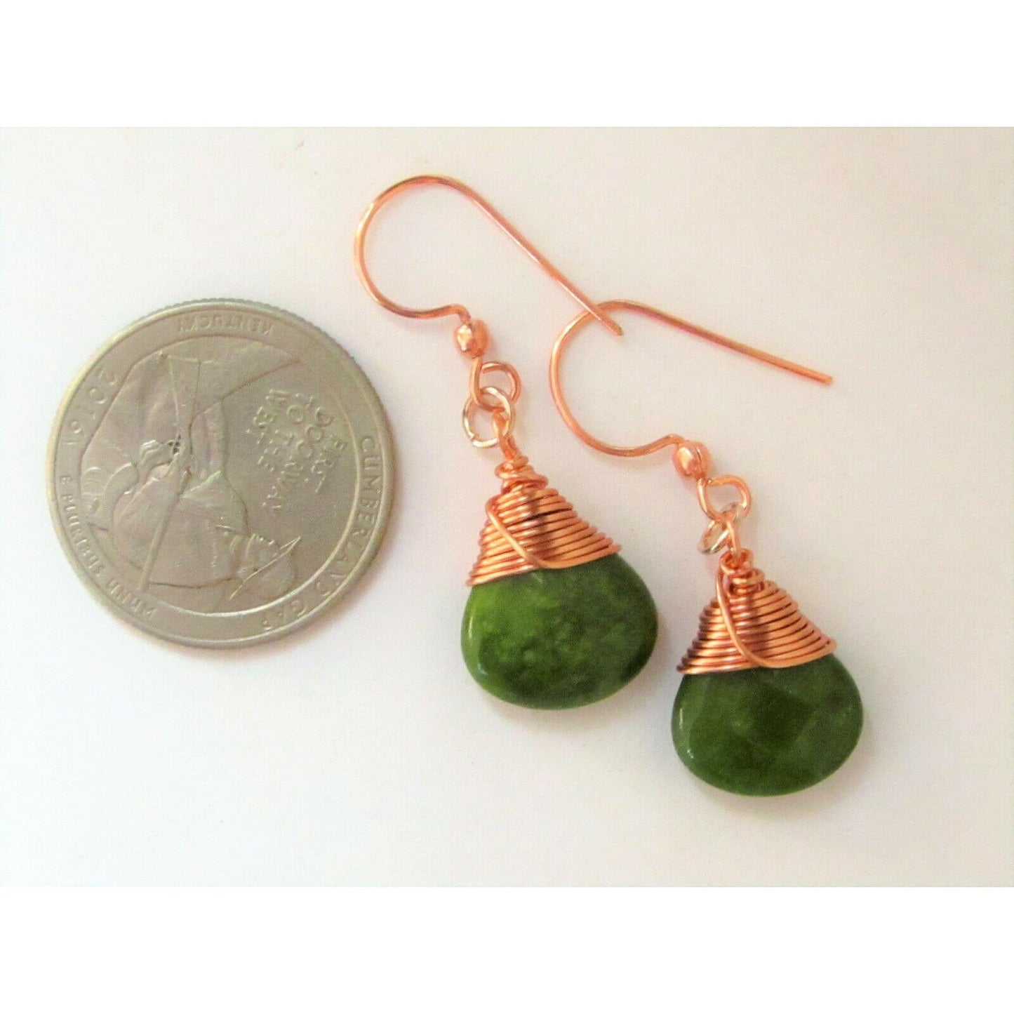 Faceted Moss Agate Teardrop Copper Dangle Earrings-Fashion Earrings - Bad Apple Designs Jewelry