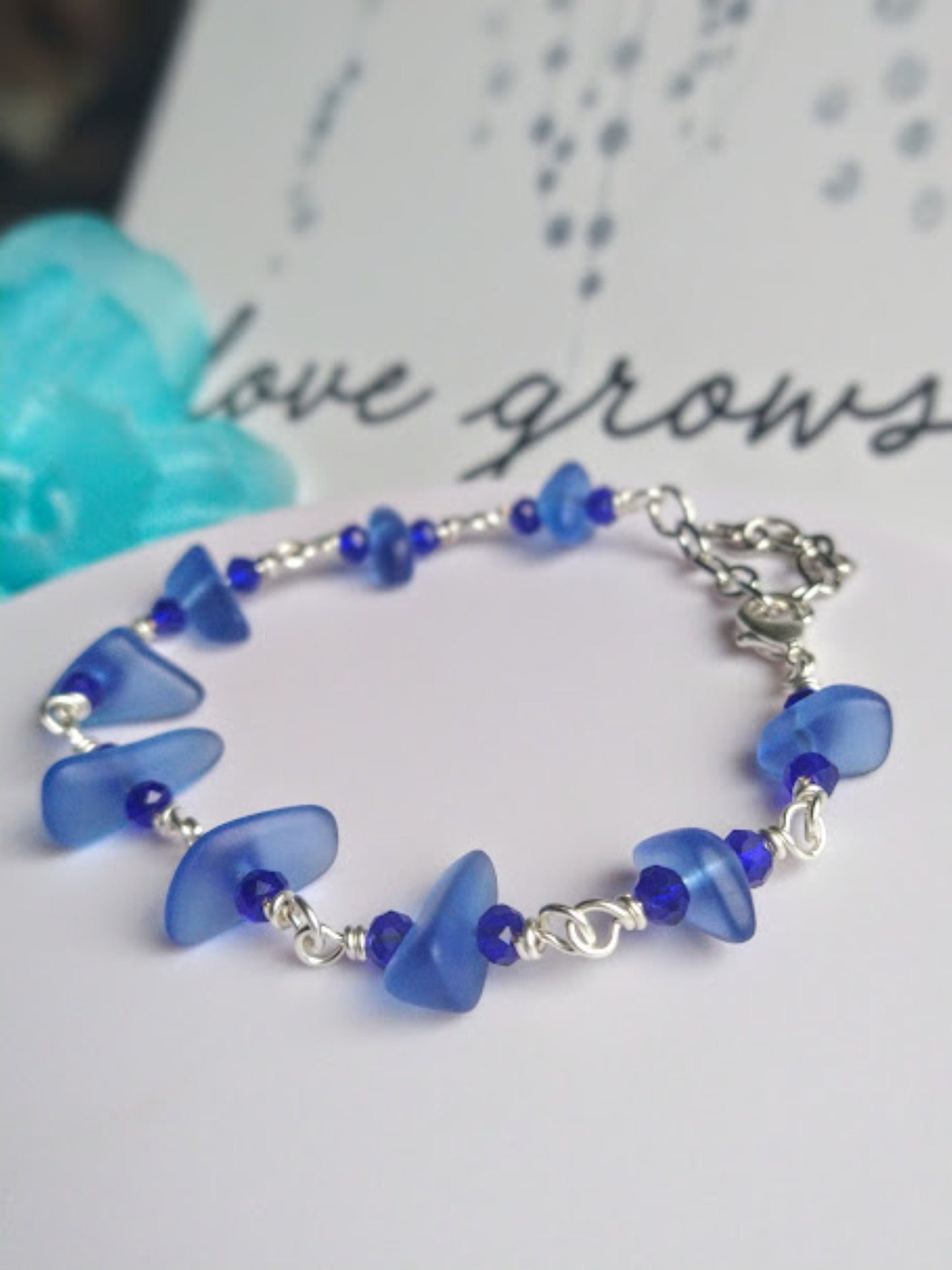 Cobalt Blue Sea Glass Beach Strand Silver Chain Link Bracelet, Beach Fashion, Beach Lover's Gift, Beach Wedding - Bad Apple Designs Jewelry