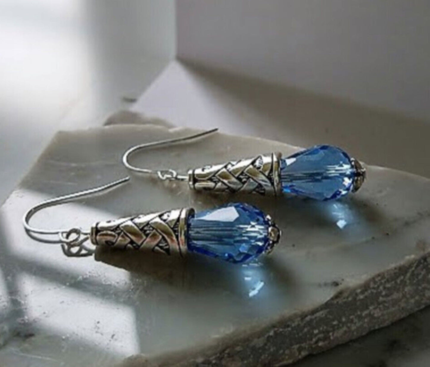 Faceted Teardrop Crystal Silver Dangle Earrings, Drop Earrings, Gift For Her, Mother's Day Gift, Bridal Earrings, Minimalist Jewelry