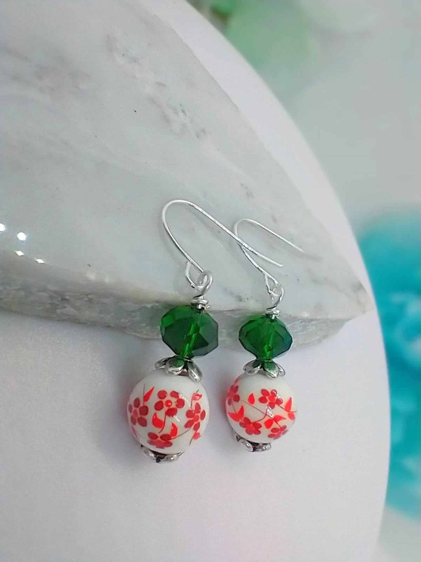 Floral Christmas Earrings, Christmas Dangle Earrings, Stocking Stuffer, Gift For Her, Festive