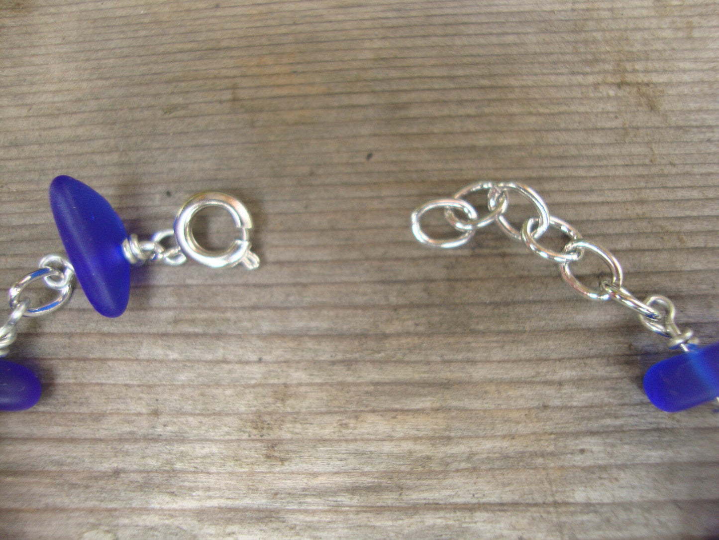 Cobalt Blue Sea Glass Silver Chain Link Bracelet Beach Glass Tumbled - Bad Apple Designs Jewelry