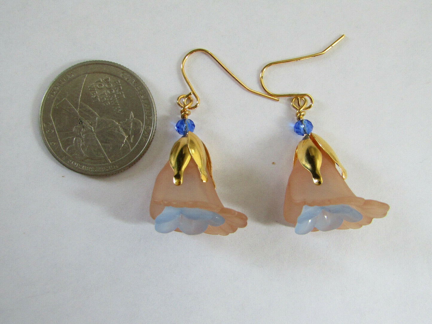 Flower Earrings Beige/Blue Tulip Cala Lily Gold Dangle Earrings Usa Handmade - Bad Apple Designs Jewelry