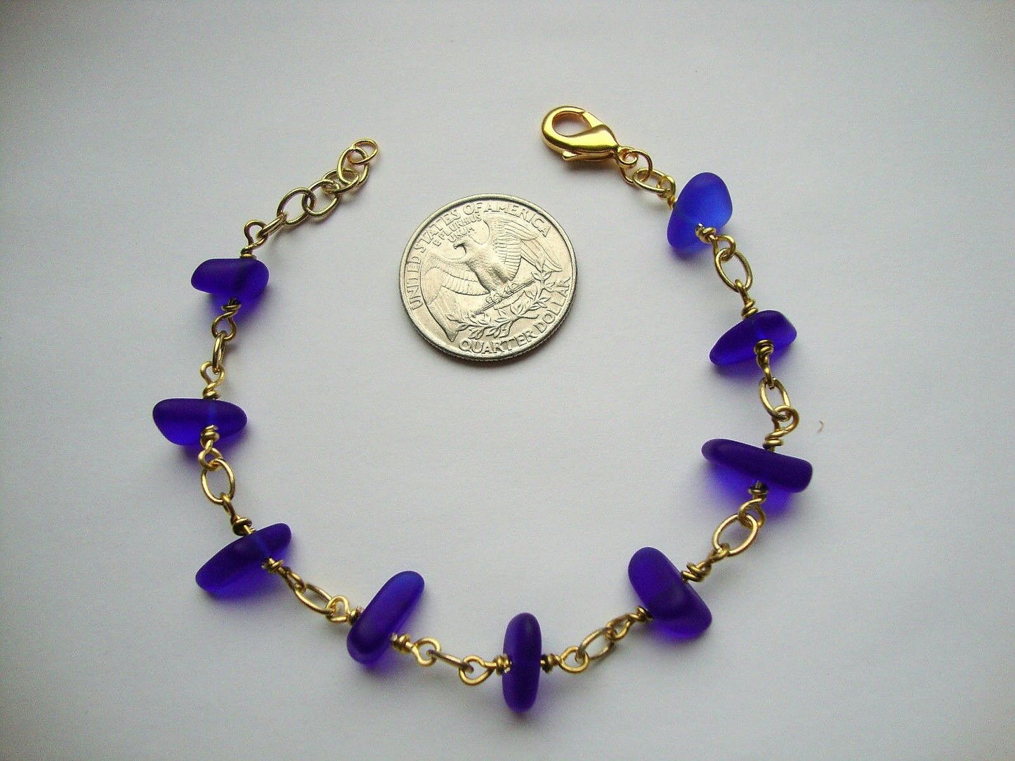 Cobalt Blue Sea Glass Gold Chain Link Bracelet - Bad Apple Designs Jewelry