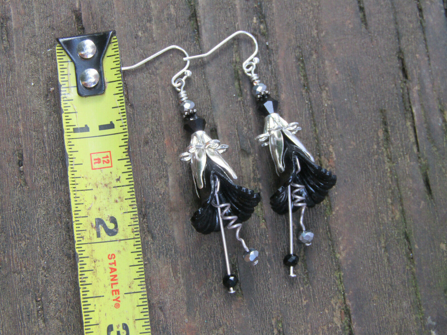Flower Earrings Black Tulip Cala Lily Silver Dangle Earrings Usa Handmade - Bad Apple Designs Jewelry