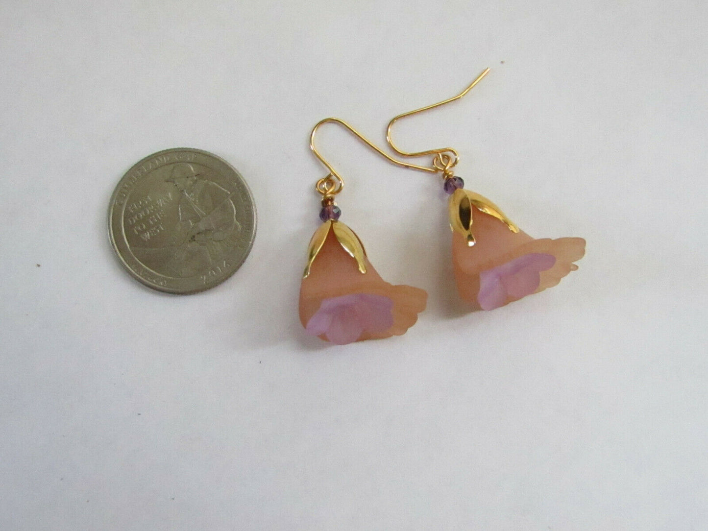 Flower Earrings Beige/Purple Tulip Cala Lily Gold Dangle Earrings Usa Handmade - Bad Apple Designs Jewelry